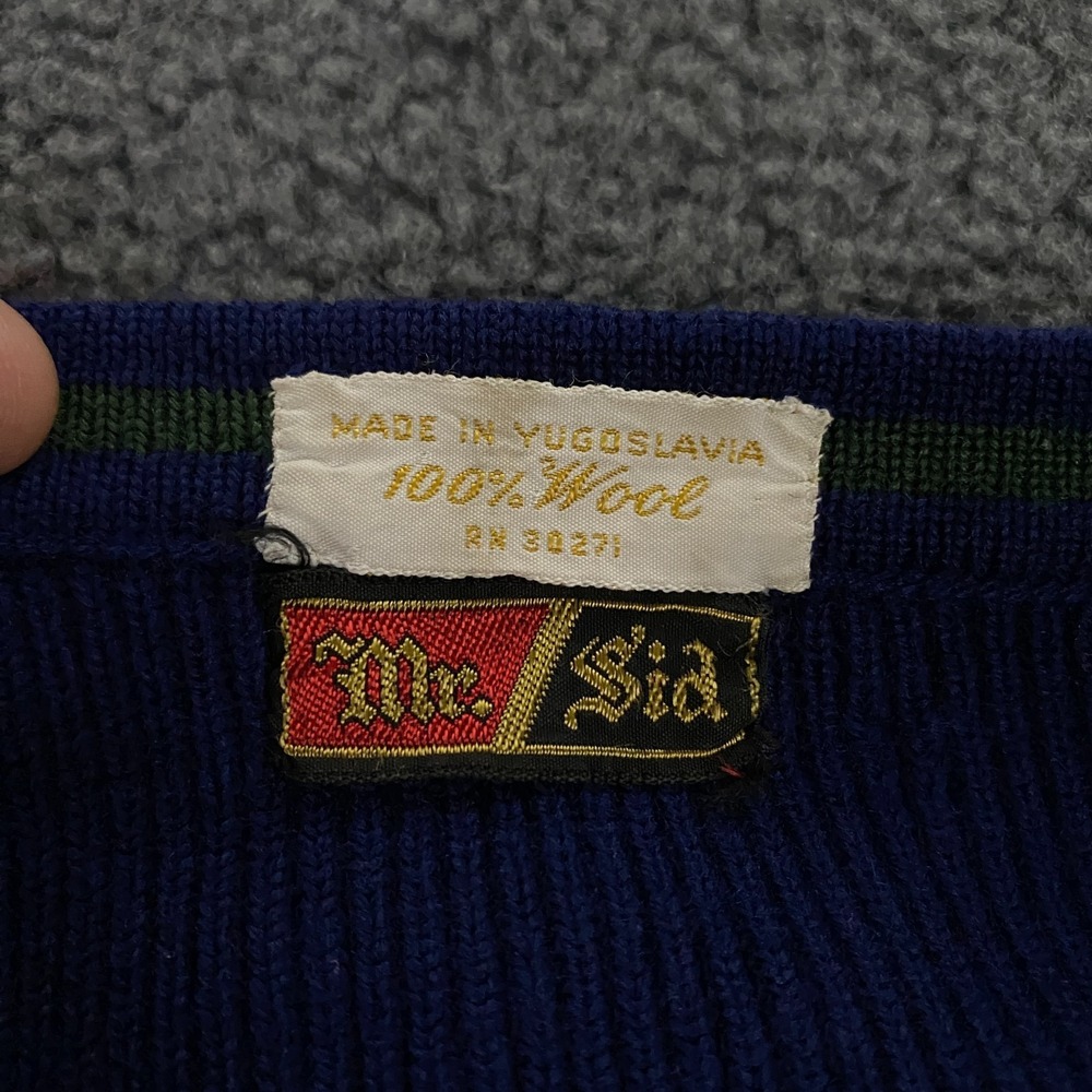True Vintage 50s 60s Mr. Sid Sweater FITS Men Small Ribbed Knit Wool V-Neck Blue - Picture 3 of 16
